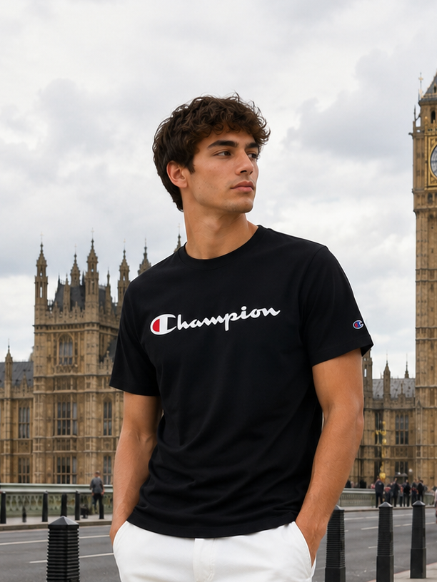 POLO CHAMPION NEGRO / LOGO BLANCO