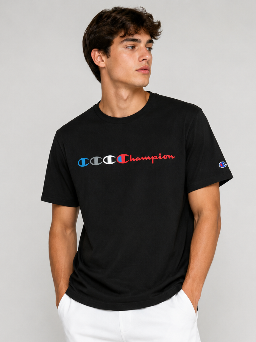 POLO CHAMPION NEGRO / LETRAS MULTICOLOR