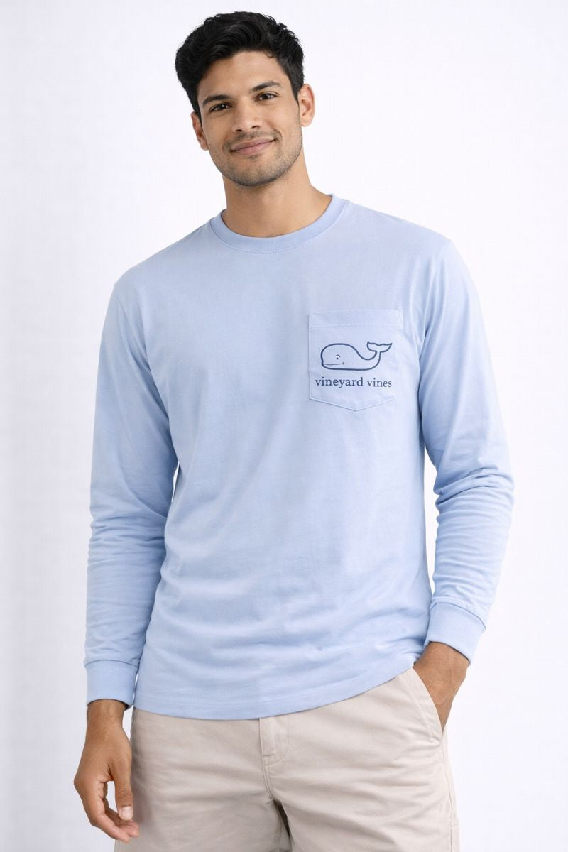 POLO MANGA LARGA BALLENITA / CELESTE / LOGO CLASICO AZUL