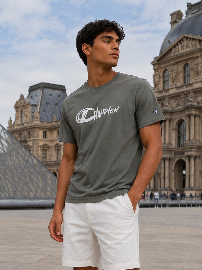 POLO CHAMPION PLOMO / LETRAS PINCEL