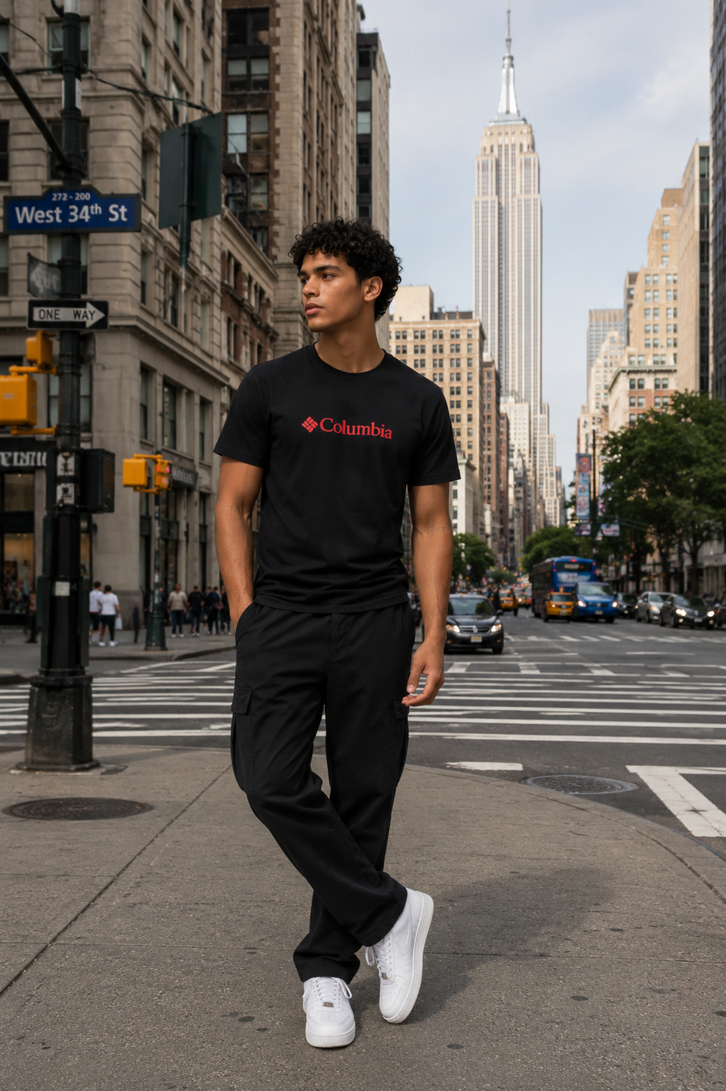 POLO COLUMBIA NEGRO / LOGO GRANDE CENTRO ROJO