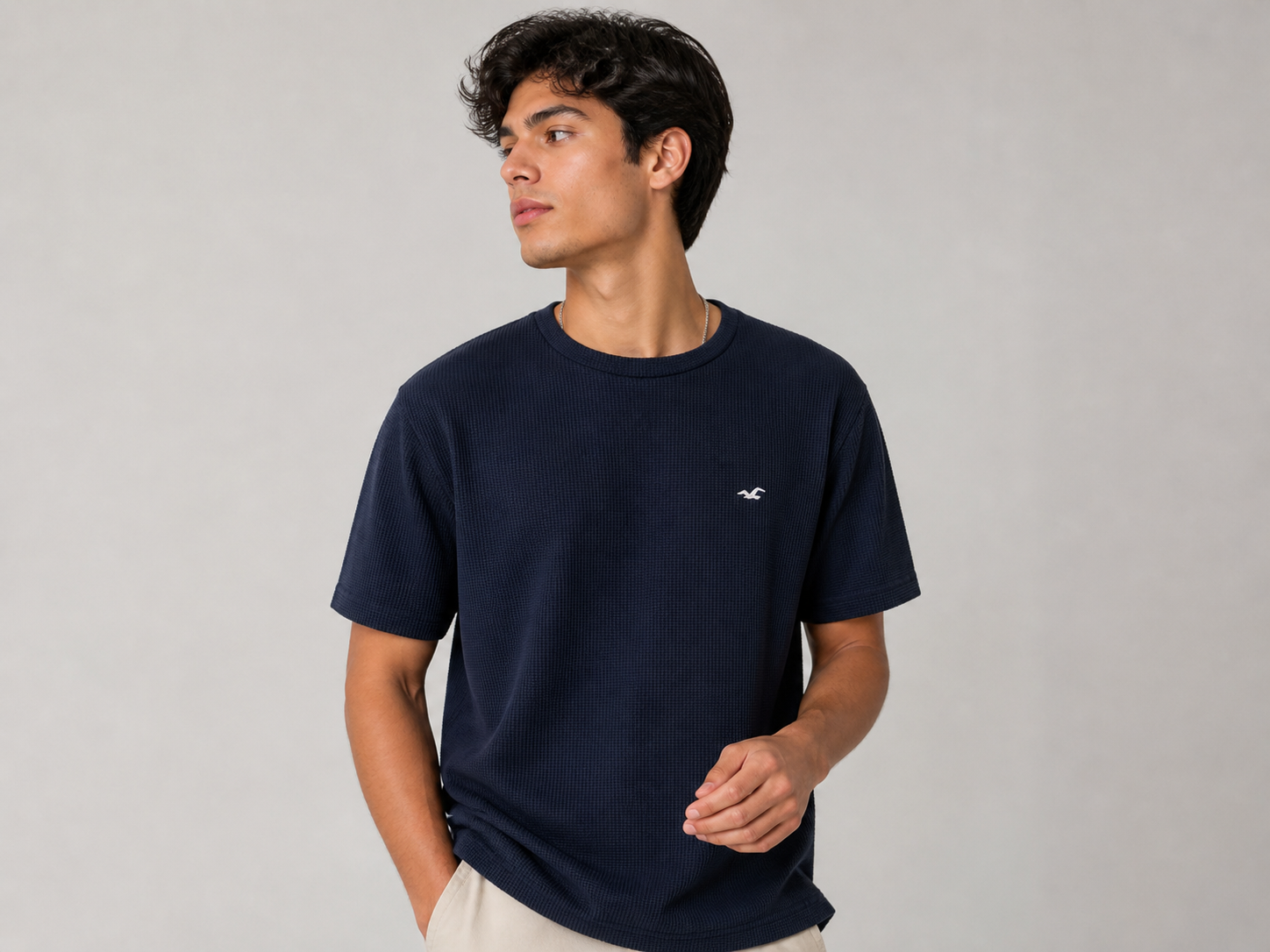 POLO HOLLISTER WAFFLE / AZUL MARINO