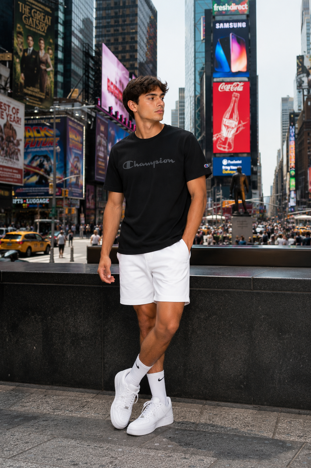 POLO CHAMPION NEGRO / LETRAS GRISES