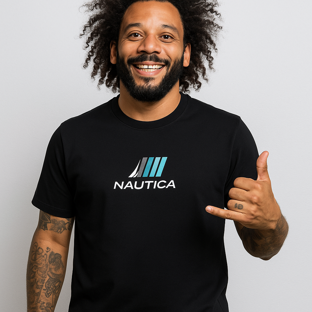 POLO NAUTICA NEGRO / LINEAS DEGRADACION COLORES PECHO