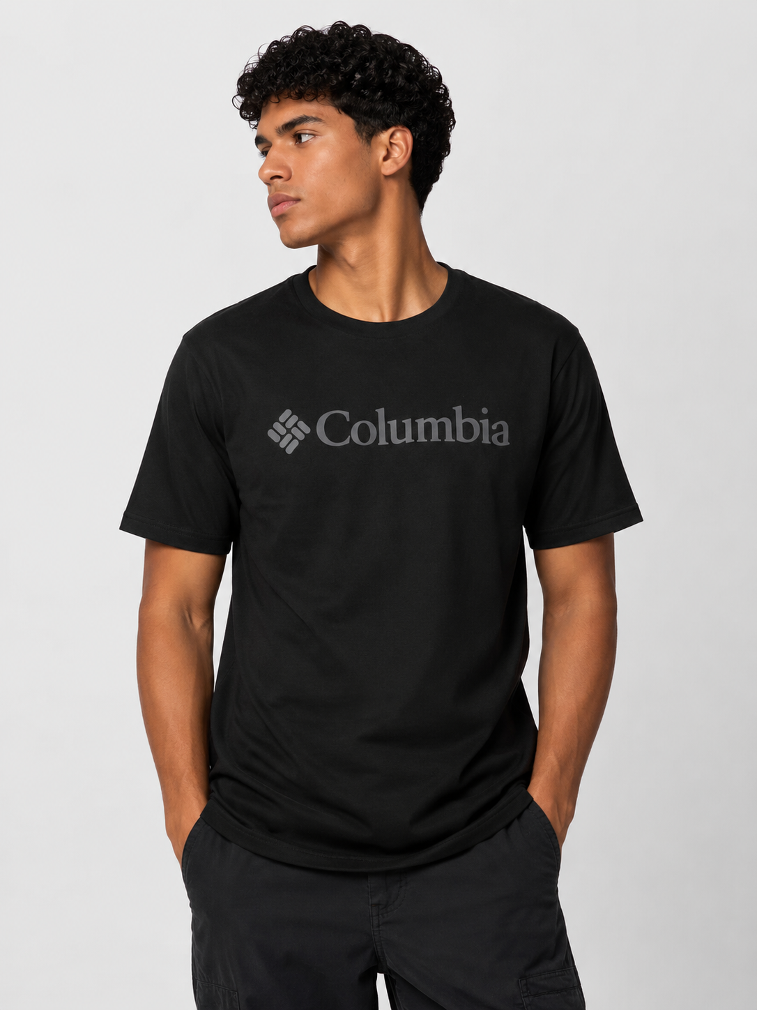 Polo columbia negro / logo pecho plomo
