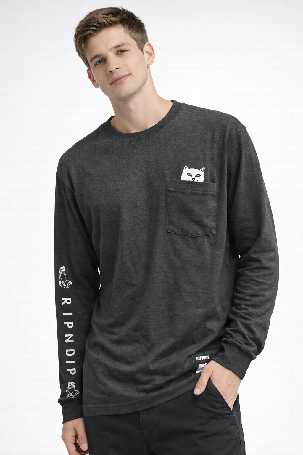 POLO MANGA LARGA CON BOLSILLO RIPNDIP / PLOMO