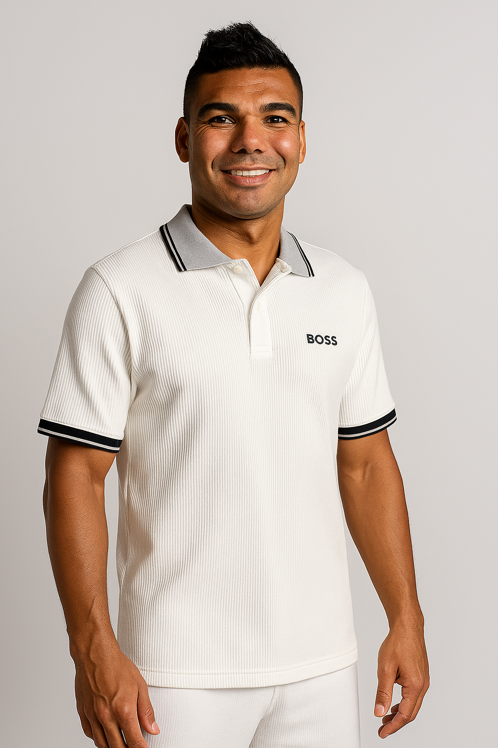 POLO CAMISERO BOSS / BLANCO / WAFFLE ACANALADA