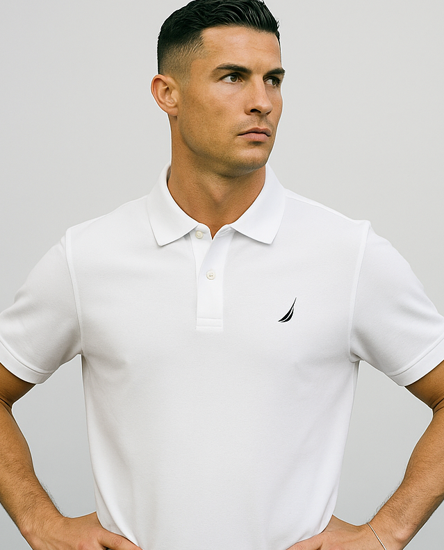 POLO CAMISERO NAUTICA BLANCO / LOGO AZUL MARINO