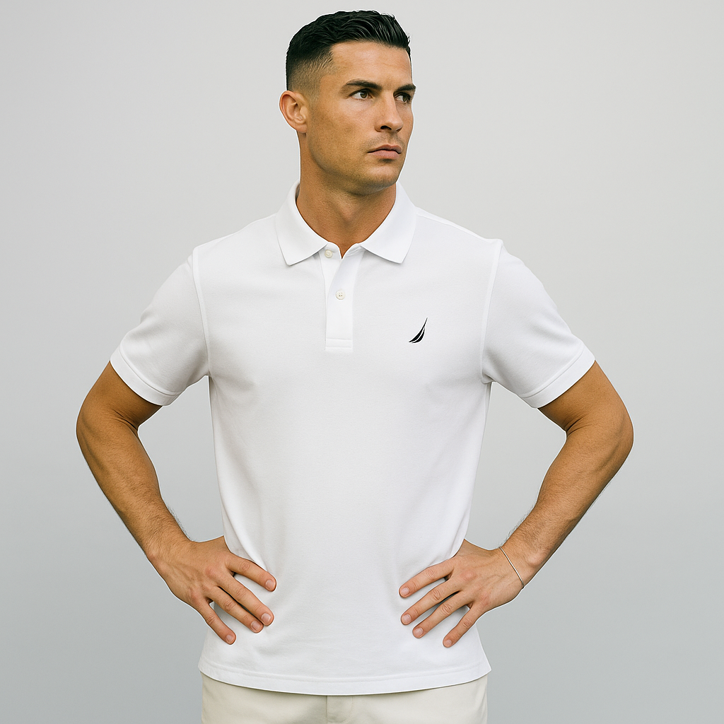 POLO CAMISERO NAUTICA BLANCO / LOGO AZUL MARINO