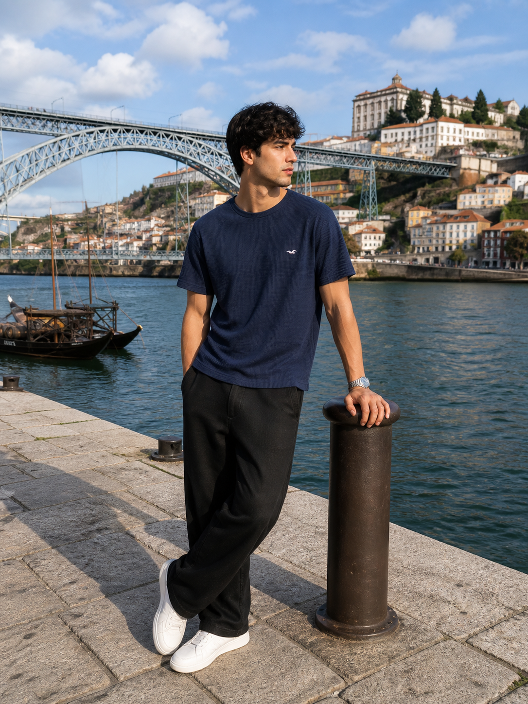 POLO HOLLISTER WAFFLE / AZUL MARINO