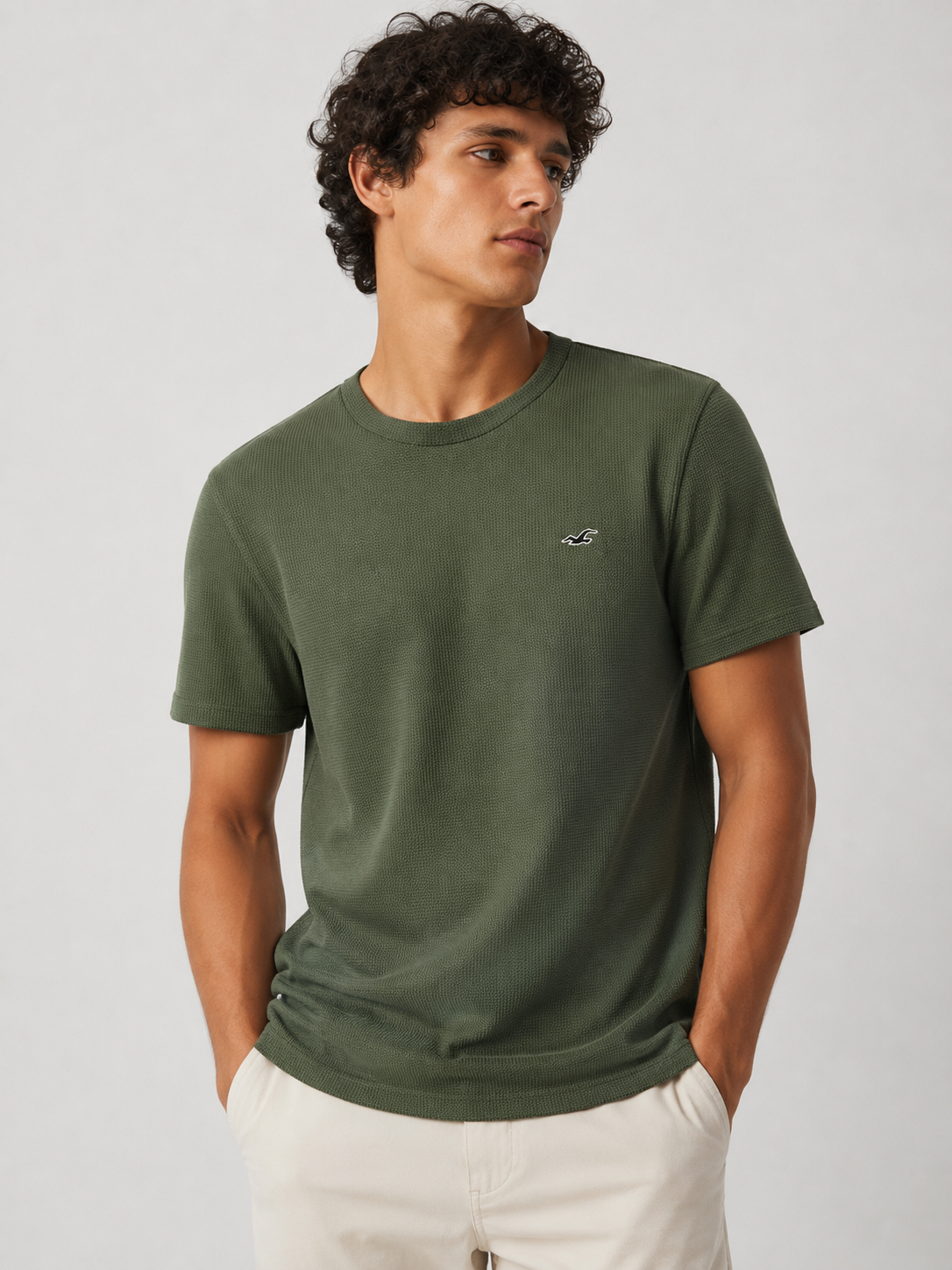 POLO HOLLISTER WAFFLE / VERDE MILITAR