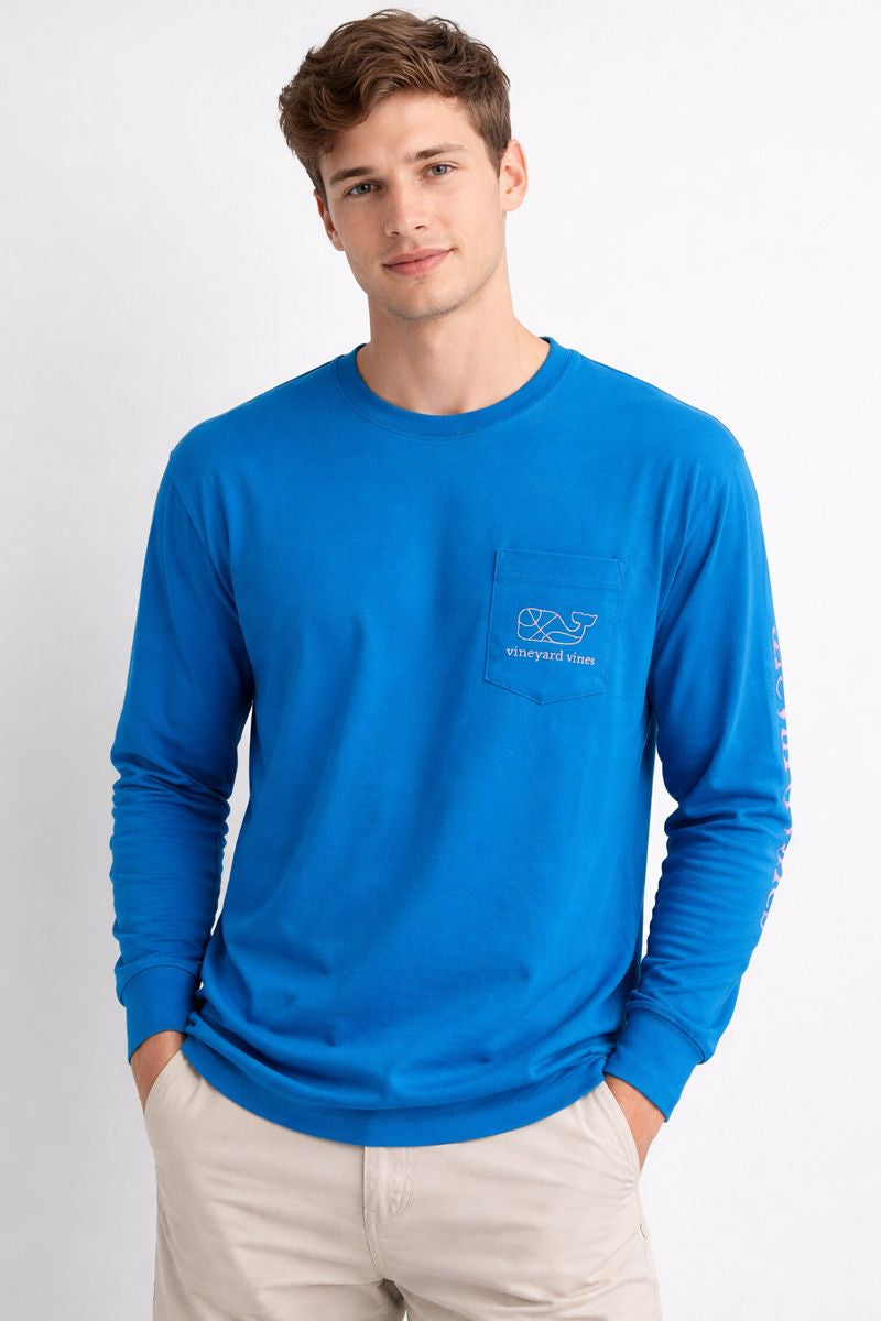 POLO MANGA LARGA VINEYARD / AZUL / LOGO ROSADO