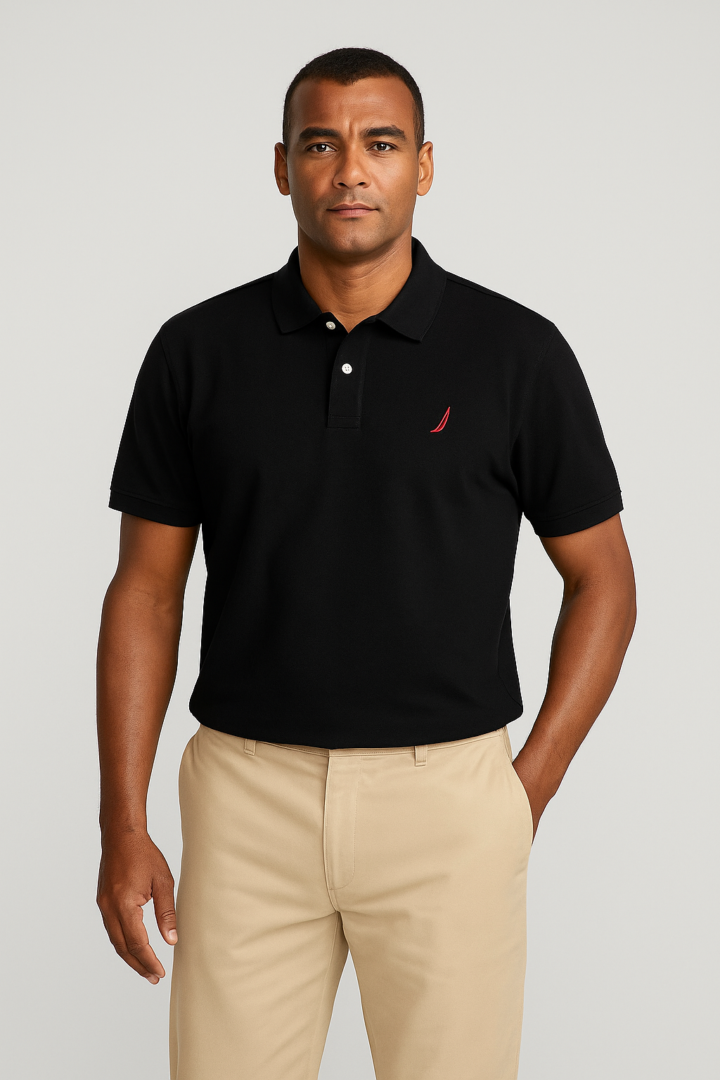 POLO CAMISERO NAUTICA NEGRO / LOGO ROJO