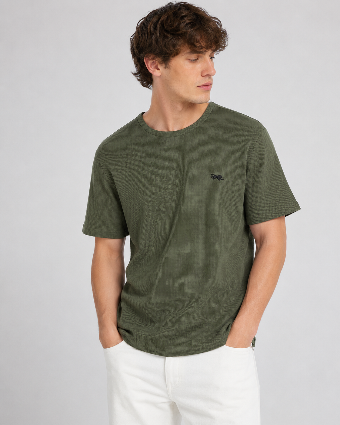 POLO BULTIGER WAFFLE CLASICO / VERDE MILITAR / LOGO TIGRE
