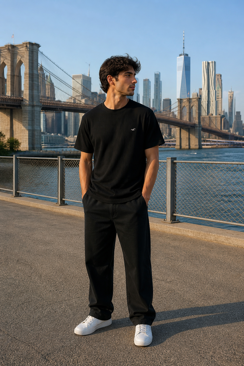 POLO HOLLISTER WAFFLE / NEGRO