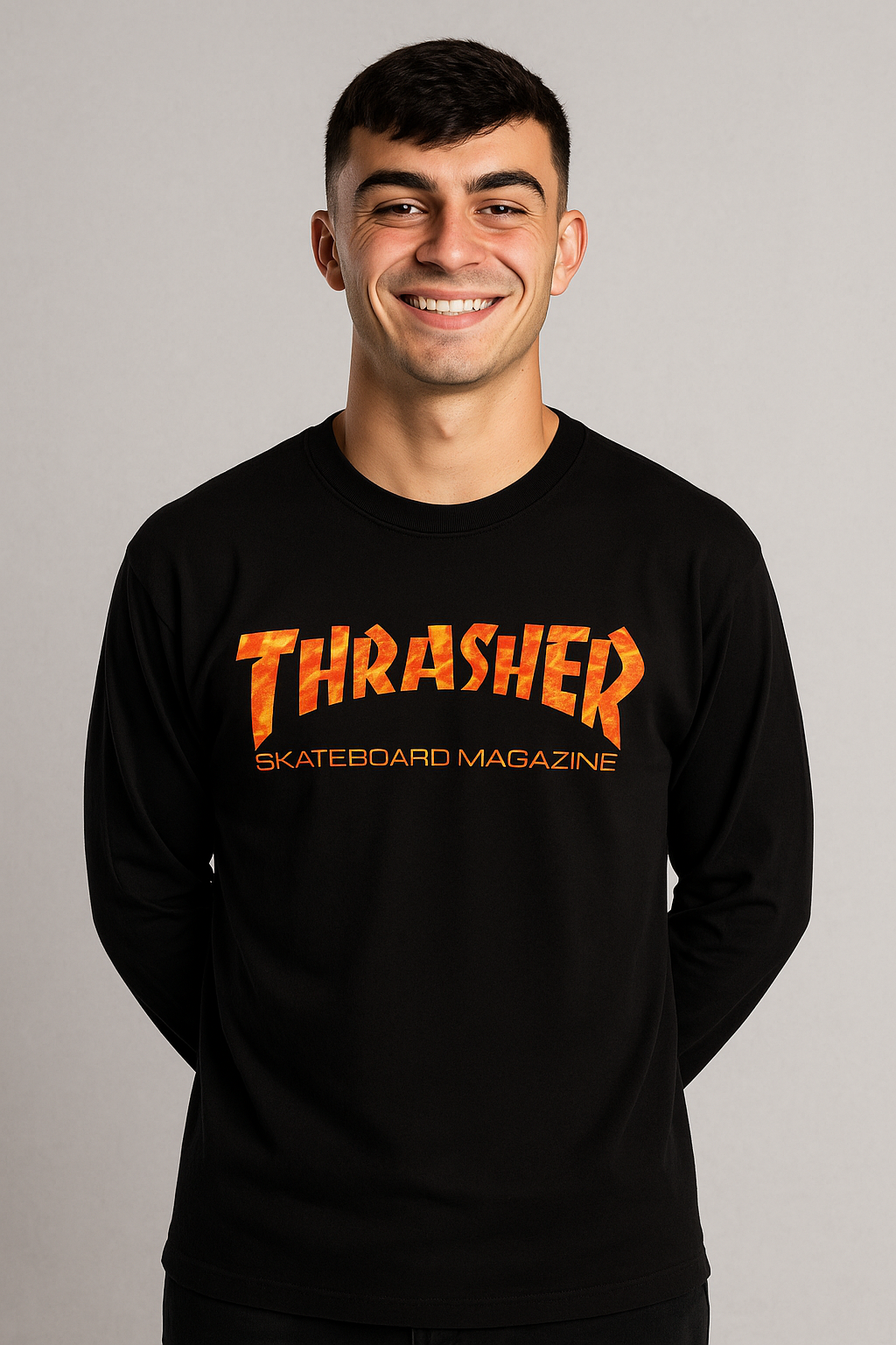 POLO MANGA LARGA SPRITFIRE / NEGRA / LETRAS FUEGO