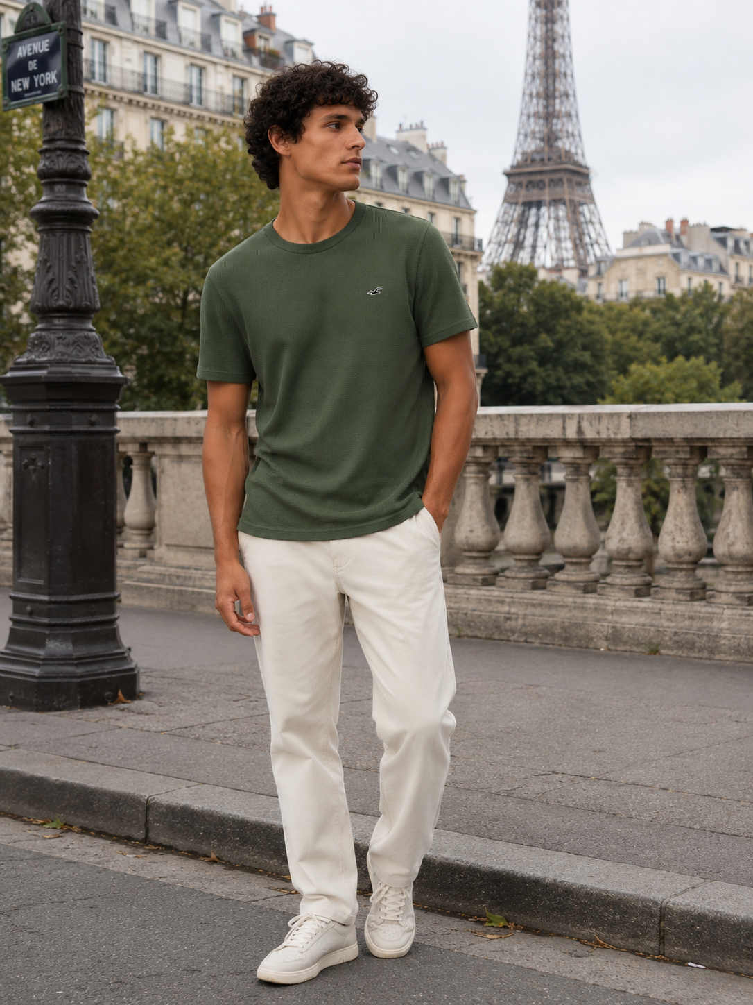 POLO HOLLISTER WAFFLE / VERDE MILITAR