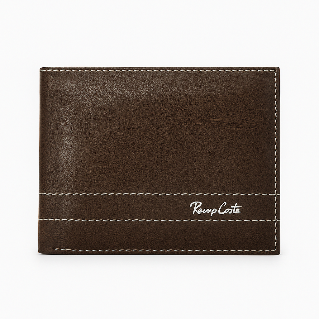 BILLETERA RENZO COSTA MARRON / COSTURA BLANCA