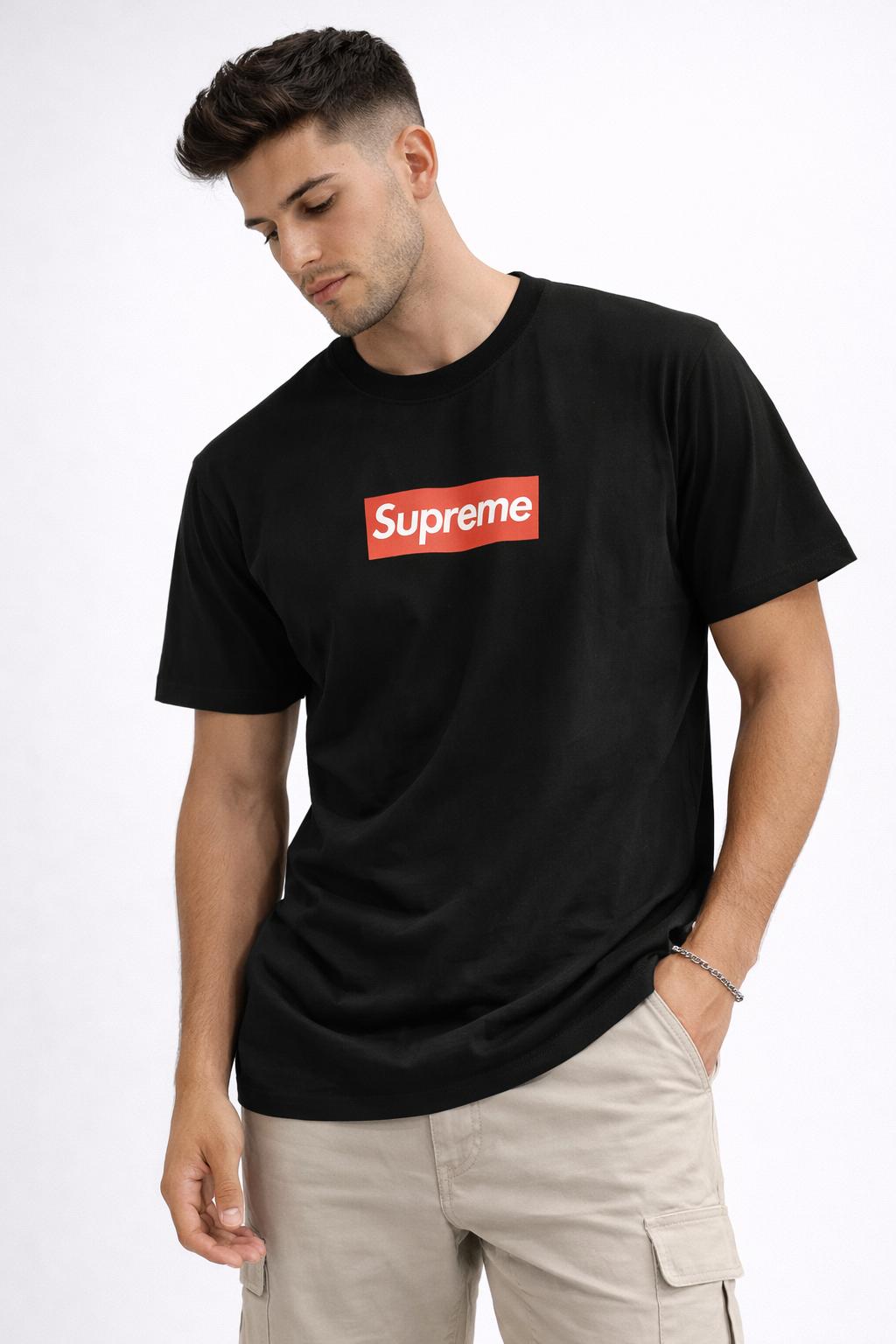 POLO SUPREME NEGRO / ROJO LOGO CLASICO