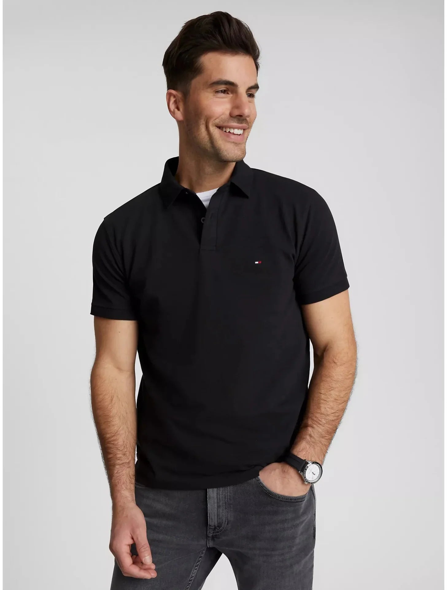 Polo camisero tommy clasico - negro