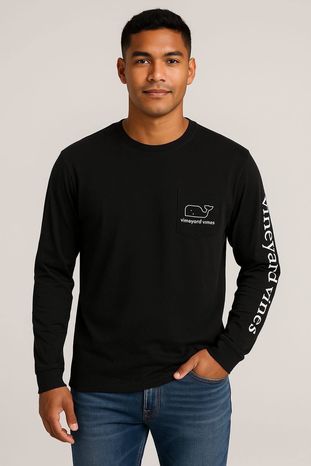 Manga larga Vineyard negro / logo blanco
